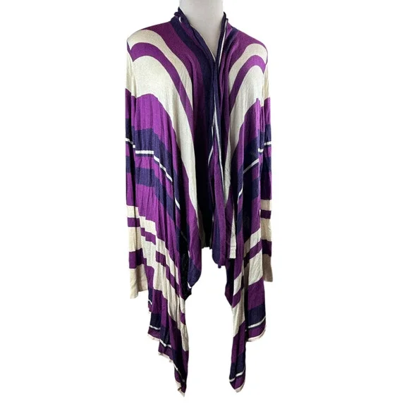 Lane Bryant Open Front Drape Lightweight Cardigan Purple Striped Plus Size 26/28 - Picture 3 of 11